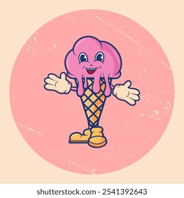 Character. Ice Cream. Retro-Cartoon-Maskottchen. Illustration EPS10
