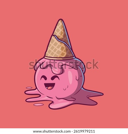 Character Ice Cream smiling on the floor vector illustration. Mascot, food design concept.