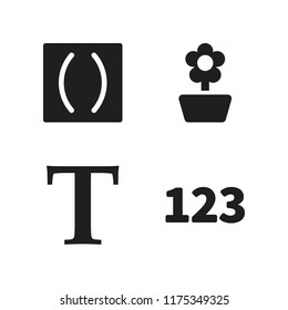 character icon. 4 character vector icons set. numbers, flower and parenthesis icons for web and design about character theme