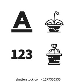character icon. 4 character vector icons set. flower, numbers and font icons for web and design about character theme