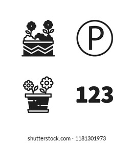 character icon. 4 character vector icons set. p button, numbers and flowers icons for web and design about character theme