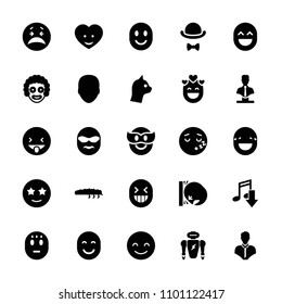 Character icon. collection of 25 character filled icons such as face, bust, smiling emot, crying emot, happe emoji with star eyes. editable character icons for web and mobile.