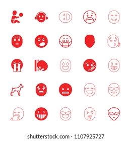 Character icon. collection of 25 character filled and outline icons such as face, laughing emot, angry emot, crying emoji, dog. editable character icons for web and mobile.