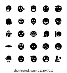 Character icon. collection of 25 character filled icons such as hairdresser peignoir, sad emot, laughing emot, rolling eyes emoji. editable character icons for web and mobile.