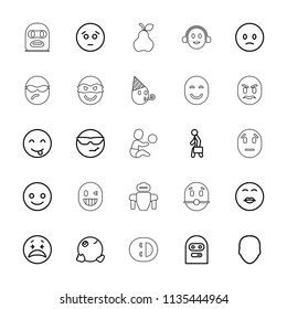 Character icon. collection of 25 character outline icons such as face, smiling emot, sad emot, dancing emoji, man with case. editable character icons for web and mobile.