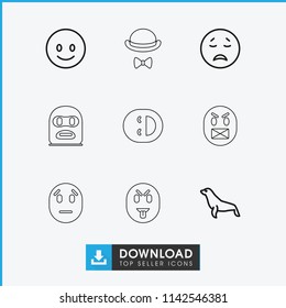 Character icon. collection of 9 character outline icons such as seal, smiling emot, crying emot. editable character icons for web and mobile.