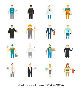 Character icon flat profession set with builder worker cook teacher doctor isolated vector illustration