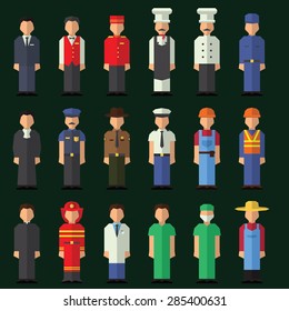 Character icon flat profession set isolated vector illustration