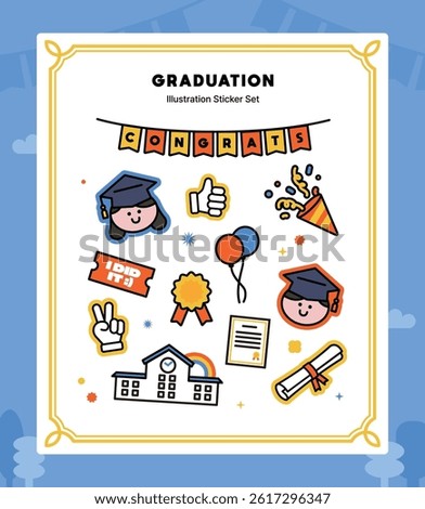 Character Icon Illustration Sticker Set for Graduation