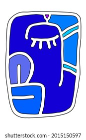 character icon, inspired by a Mayan glyph. Sleeping blue head, serene expression