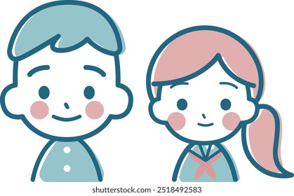 Character icons of male and female students wearing school uniforms