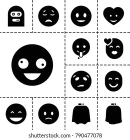 Character icons. set of 13 editable filled character icons such as hairdresser peignoir, smiling emot, crazy emot, emoji showing tongue