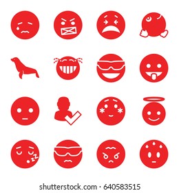 Character icons set. set of 16 character filled icons such as seal, emot in sun glasses, sad emot, emoji angel, shy emoji