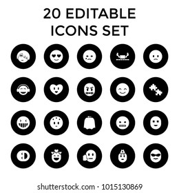 Character icons. set of 20 editable filled character icons such as hairdresser peignoir, laughing emot, smiling emot, emoji. best quality character elements in trendy style.
