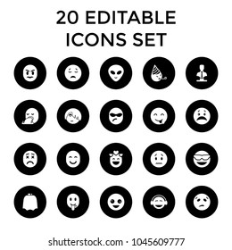 Character icons. set of 20 editable filled character icons such as hairdresser peignoir, bust, crazy emot. best quality character elements in trendy style.
