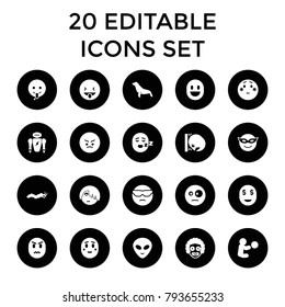 Character icons. set of 20 editable filled character icons such as seal, emoji in mask, cool emot in sunglasses, angry emot. best quality character elements in trendy style.
