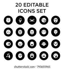 Character icons. set of 20 editable filled character icons such as crying emot, angry emot, shy emoji, angry emoji. best quality character elements in trendy style.