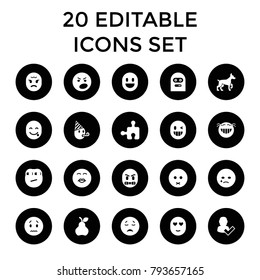 Character icons. set of 20 editable filled character icons such as user and tick, sad emot, crying emot, dog, puzzle. best quality character elements in trendy style.