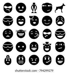 Character icons. set of 25 editable filled character icons such as dog, smiling emot, emot in sun glasses, rolling eyes emoji, crying emoji