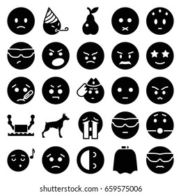 Character icons set. set of 25 character filled icons such as dog, hairdresser peignoir, sad emot, cool emot in sunglasses, emoji listening music, happe emoji with star eyes