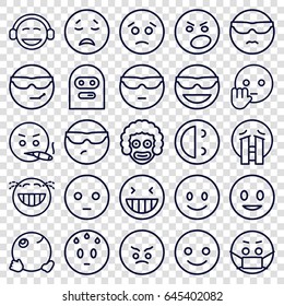 Character icons set. set of 25 character outline icons such as smiling emot, laughing emot, emoji, crying emoji
