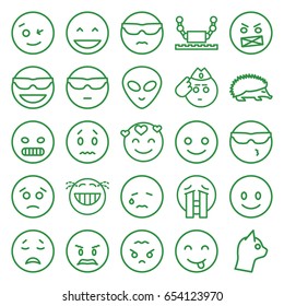 Character icons set. set of 25 character outline icons such as hedgehog, smiling emot, laughing emot, crying emoji, angry emoji, alien head, robot