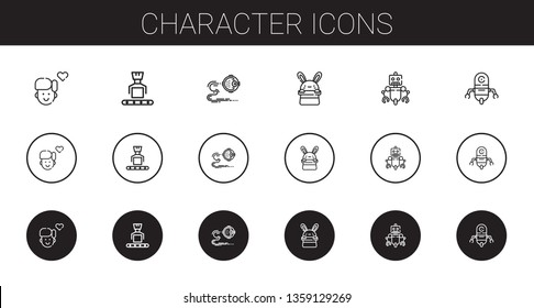 character icons set. Collection of character with boy, robot, bunny. Editable and scalable character icons.