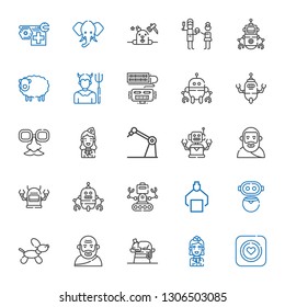 character icons set. Collection of character with condom, stewardess, chameleon, socrates, dog, robot, plato, face mask, devil, sheep, father. Editable and scalable character icons.