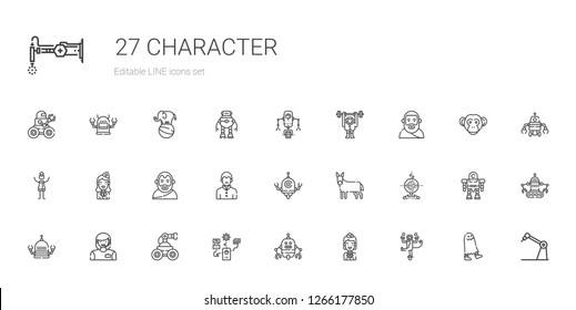 character icons set. Collection of character with monkey, stewardess, robot, woman, donkey, vampire, aristotle, plato, ghost, elephant. Editable and scalable character icons.