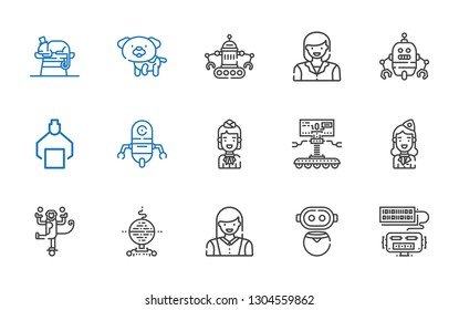 character icons set. Collection of character with robot, woman, monkey, stewardess, dog, chameleon. Editable and scalable character icons.
