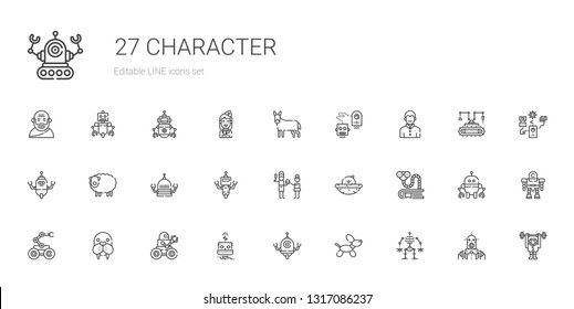 character icons set. Collection of character with robot, dog, walrus, bookworm, chick, father, sheep, vampire, donkey, monkey, stewardess. Editable and scalable character icons.