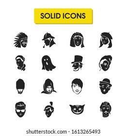 Character icons set with detective, queens guard and ethnic american man elements. Set of character icons and ninja concept. Editable vector elements for logo app UI design.