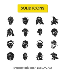 Character icons set with french man, teenager and knight elements. Set of character icons and obese concept. Editable vector elements for logo app UI design.