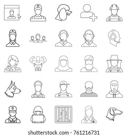 Character icons set. Outline set of 25 character vector icons for web isolated on white background