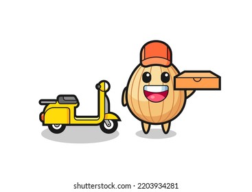 Character Illustration of almond as a pizza deliveryman , cute design