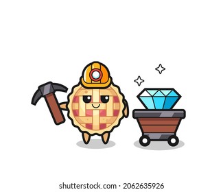 Character Illustration of apple pie as a miner , cute style design for t shirt, sticker, logo element