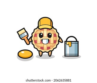 Character Illustration of apple pie as a painter , cute style design for t shirt, sticker, logo element