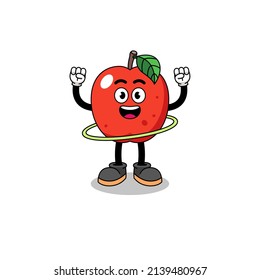 Character Illustration of apple playing hula hoop , character design