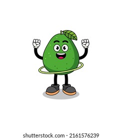 Character Illustration of avocado fruit playing hula hoop , character design