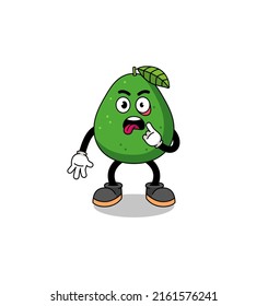 Character Illustration of avocado fruit with tongue sticking out , character design