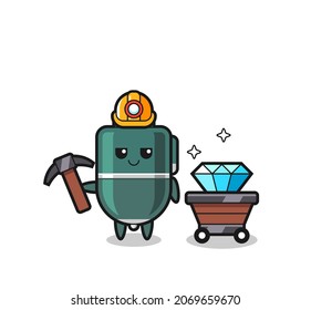 Character Illustration of ballpoint pen as a miner , cute design