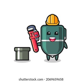 Character Illustration of ballpoint pen as a plumber , cute design