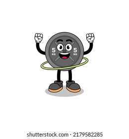 Character Illustration of barbell plate playing hula hoop , character design
