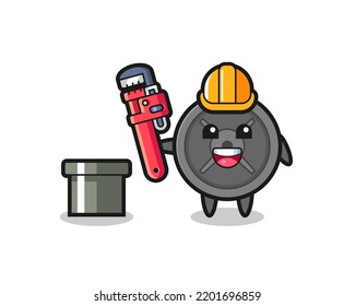 Character Illustration of barbell plate as a plumber , cute design