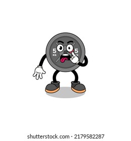 Character Illustration of barbell plate with tongue sticking out , character design