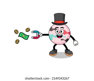 Ilustración de la bomba de baño atrapando dinero con un imán , diseño de carácter