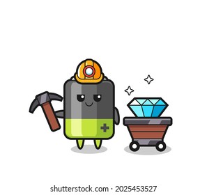 Character Illustration of battery as a miner , cute style design for t shirt, sticker, logo element