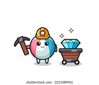 Character Illustration of beach ball as a miner , cute design