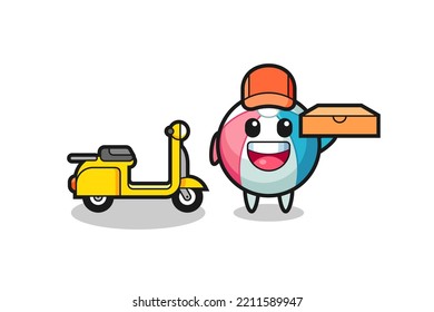Character Illustration of beach ball as a pizza deliveryman , cute design