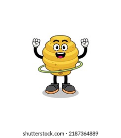 Character Illustration of bee hive playing hula hoop , character design